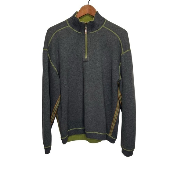Tommy Bahama Reversible Grey Green 1/4 Zip Pullover Sweater  Size Medium - Picture 1 of 13